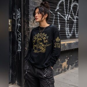 OVO Toronto Raptors 2014 Drake Night Shirt Womens L Black Gold 416 Long Sleeve
